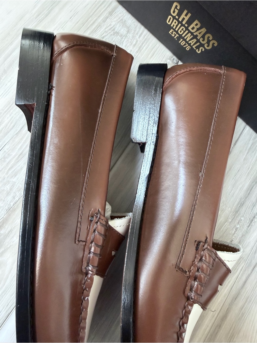 G.H. Bass Whitney Weejuns Brown White Leather Penny Loafers Women’s 7.5 - Picture 10 of 14